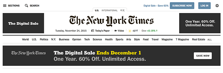New York Times desktop version