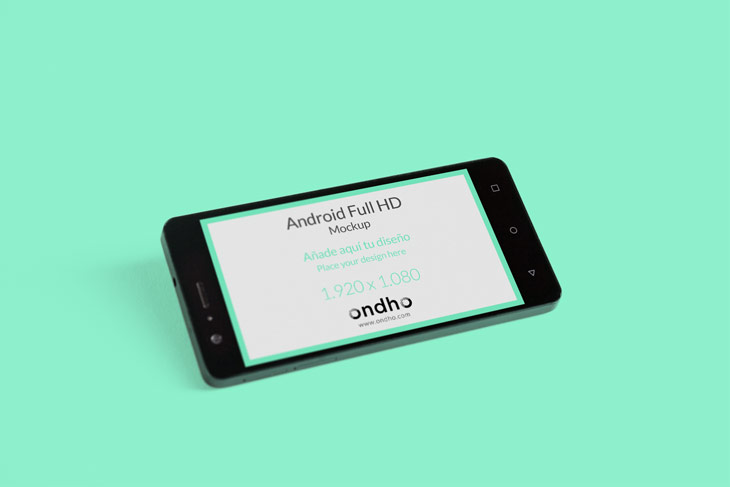 Mockup smartphone Android, iPad Mini y portátil con fondo liso de color personalizable
