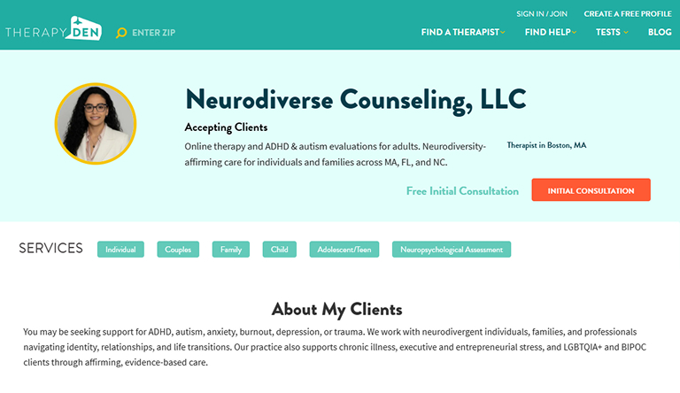 Sistema de citas online bien integrado en la web profesional de un psicólogo