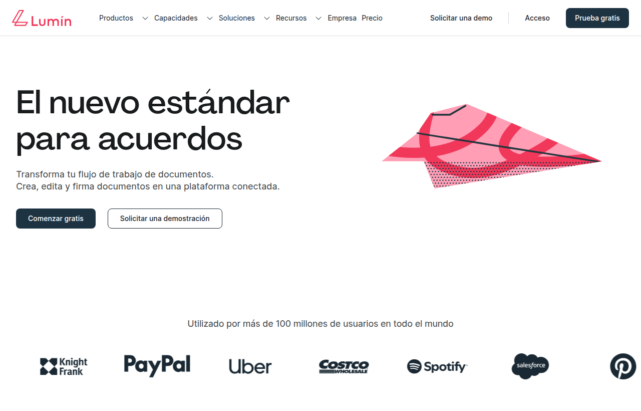 Página de inicio de Lumin, editor PDF online para editar, comentar y firmar documentos