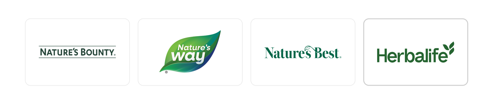 Logotipos de Nature's Bounty, Nature's Way y Nature's Best frente al de Herbalife