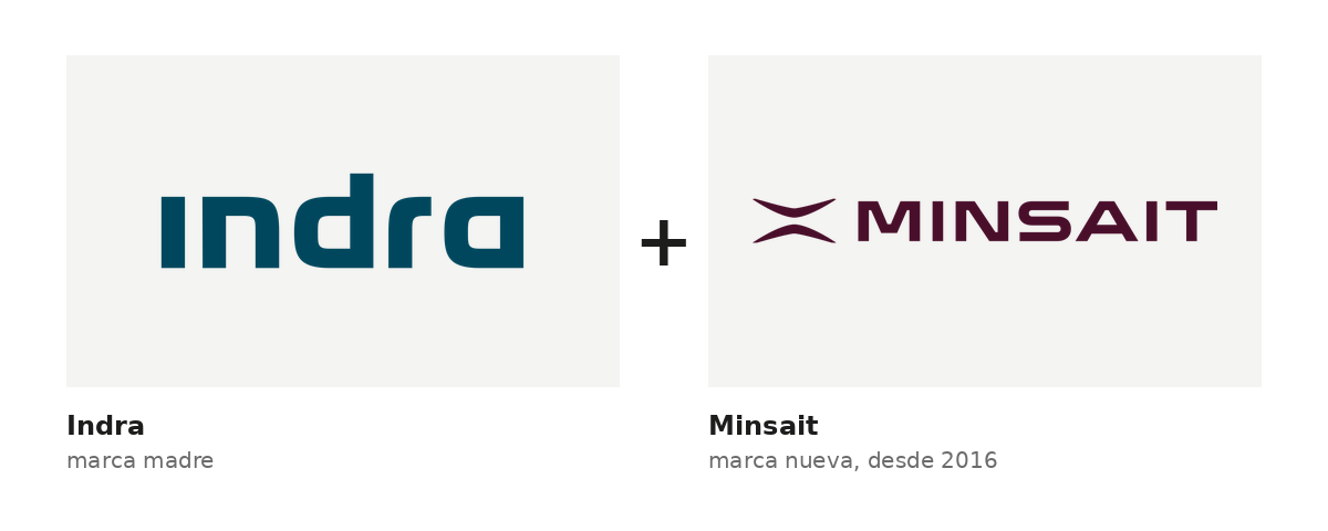 Logotipo de Indra junto al de Minsait, la marca de servicios digitales que Indra creó en 2016 sin cambiar su propio nombre