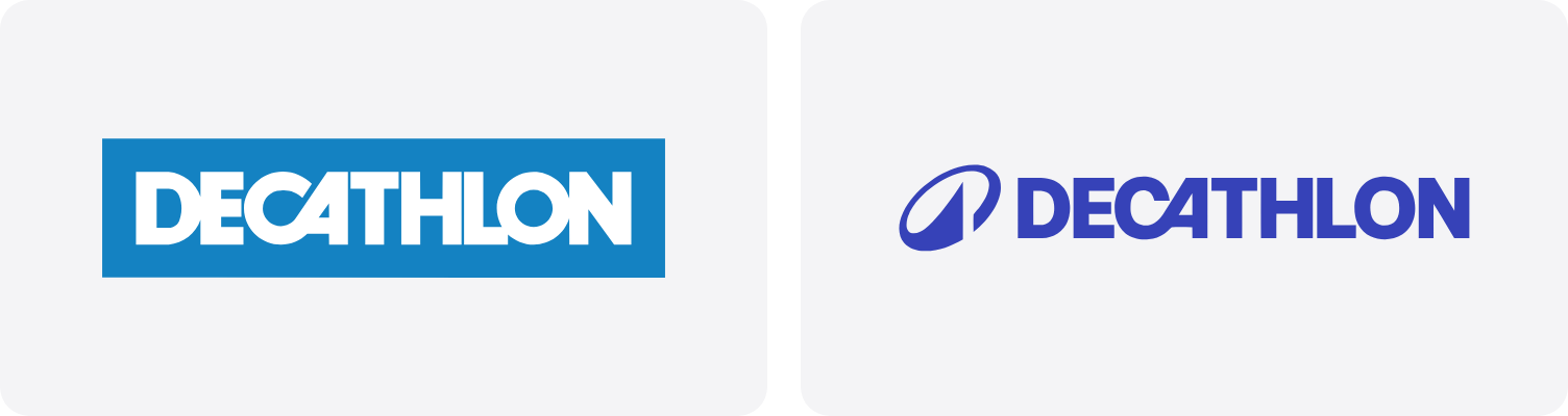 Logotipo de Decathlon de 1990 a 2024 y el de 2024, con el símbolo Orbit
